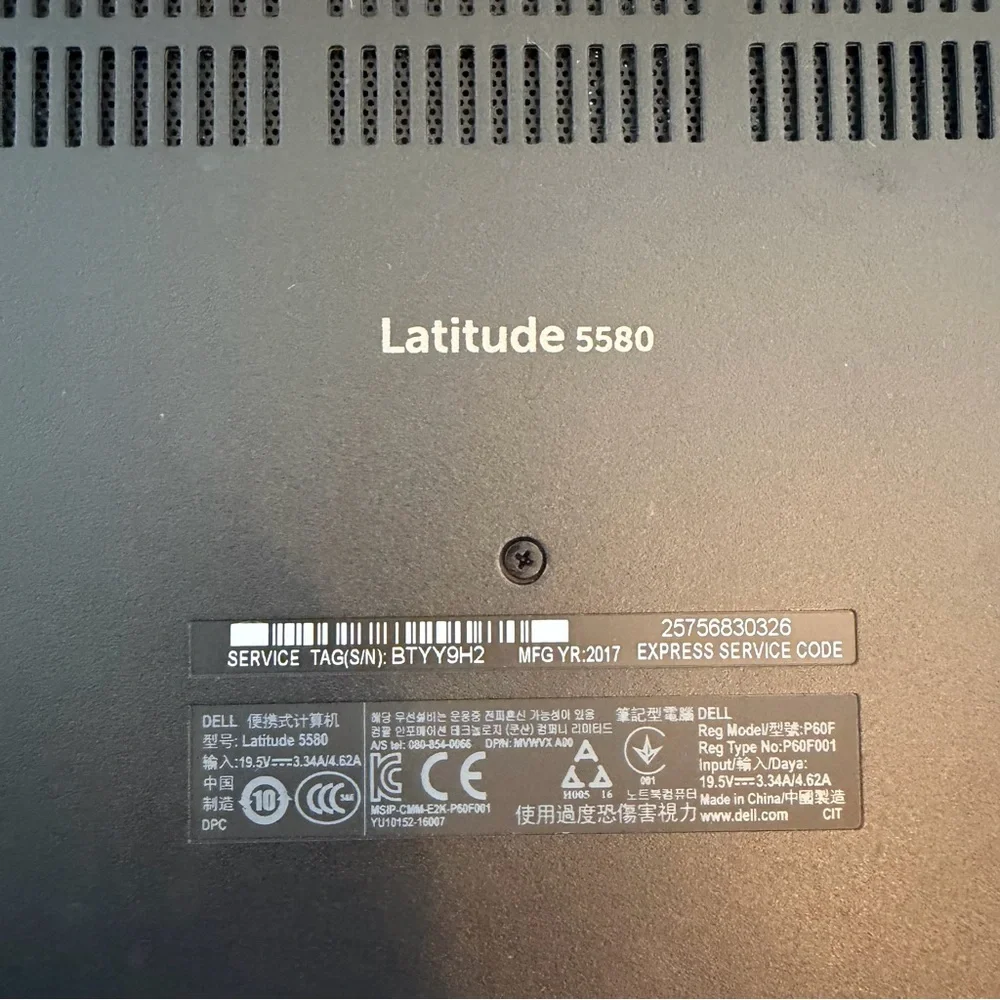 Dell Latitude 5580 Laptop w/ Power Cord- Tested-Working -Good Condition